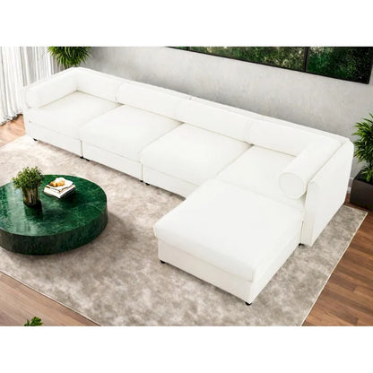 Canapé d'angle modulaire en forme de L, revêtu de chenille, avec assise de rangement, à monter soi-même.