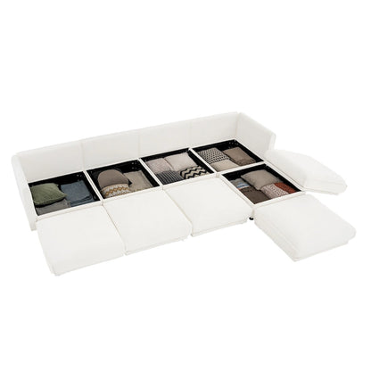 Canapé d'angle modulaire en forme de L, revêtu de chenille, avec assise de rangement, à monter soi-même.