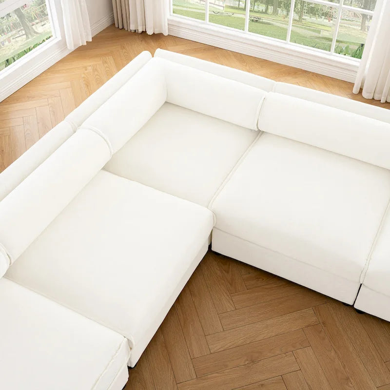 Canapé d'angle modulaire en forme de L, revêtu de chenille, avec assise de rangement, à monter soi-même.