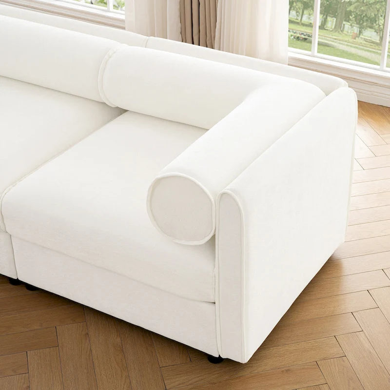 Canapé d'angle modulaire en forme de L, revêtu de chenille, avec assise de rangement, à monter soi-même.