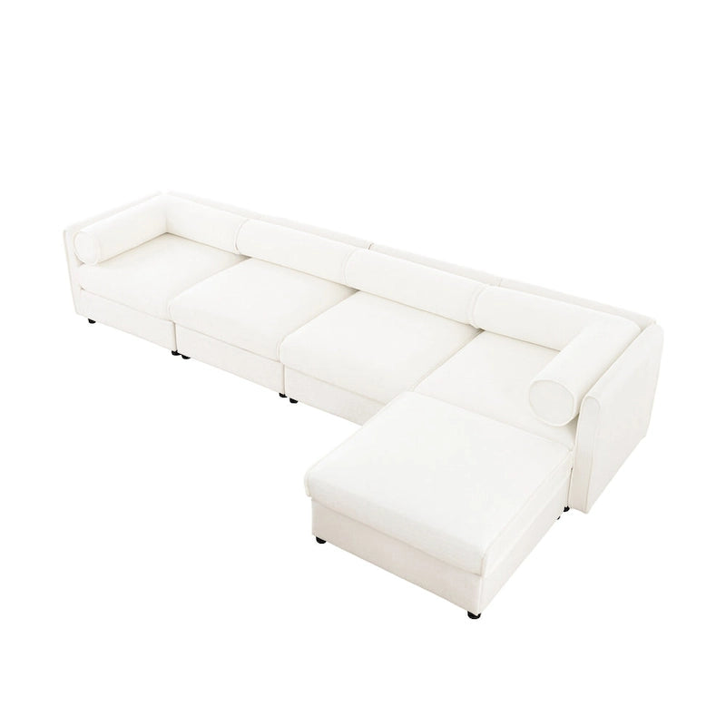 Canapé d'angle modulaire en forme de L, revêtu de chenille, avec assise de rangement, à monter soi-même.