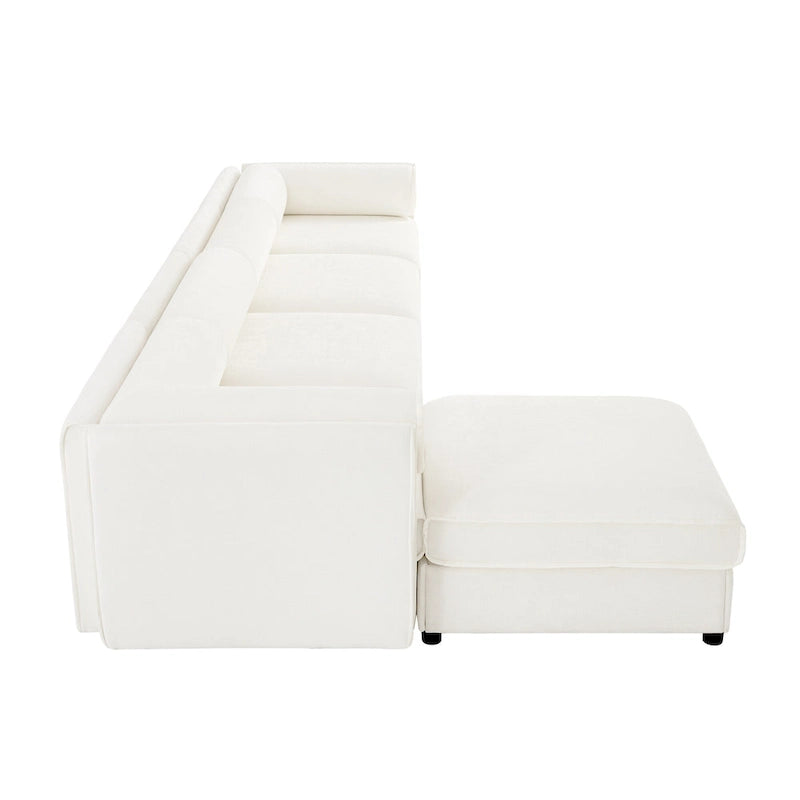 Canapé d'angle modulaire en forme de L, revêtu de chenille, avec assise de rangement, à monter soi-même.