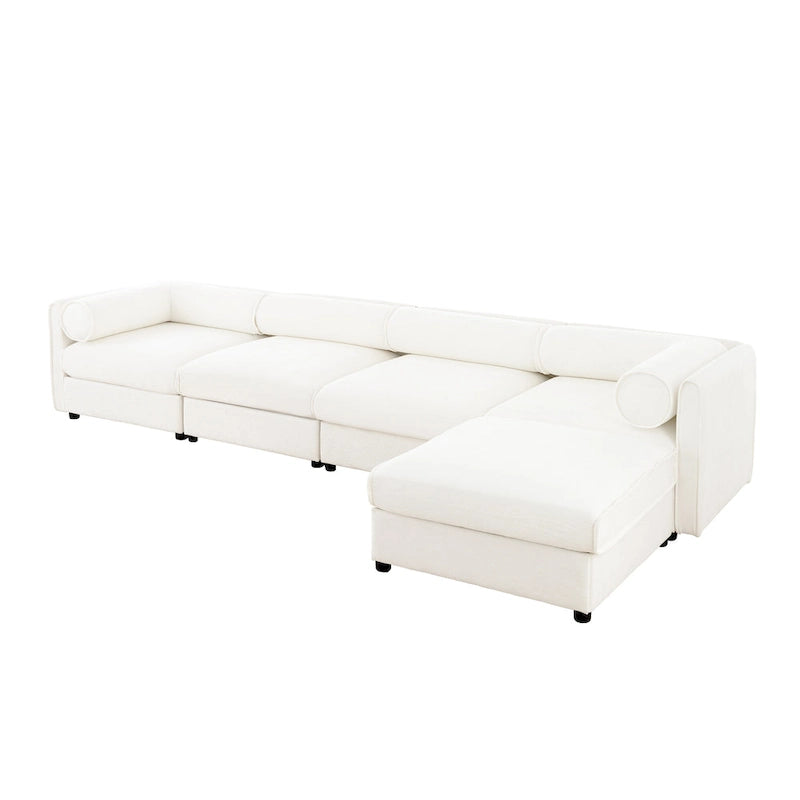Canapé d'angle modulaire en forme de L, revêtu de chenille, avec assise de rangement, à monter soi-même.
