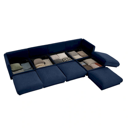 Canapé d'angle modulaire en forme de L, revêtu de chenille, avec assise de rangement, à monter soi-même.