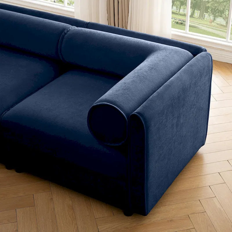 Canapé d'angle modulaire en forme de L, revêtu de chenille, avec assise de rangement, à monter soi-même.