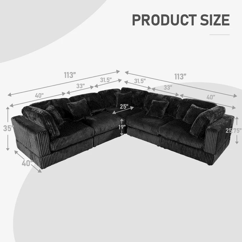 Canapé d'angle modulaire surdimensionné en velours côtelé, 6 pièces, à monter soi-même