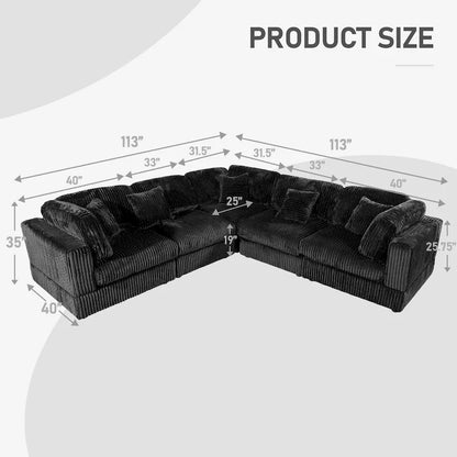 Canapé d'angle modulaire surdimensionné en velours côtelé, 6 pièces, à monter soi-même