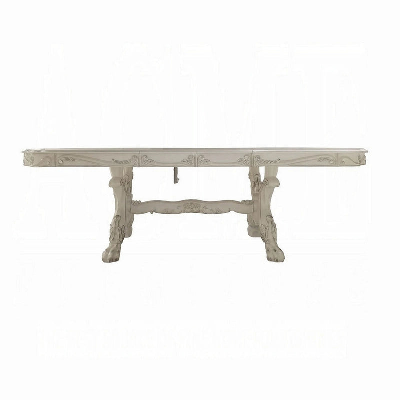 Table de salle à manger Ally, double piétement, bois blanc cassé, 94-136 pouces