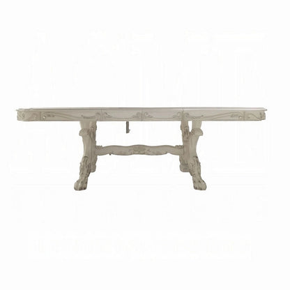 Table de salle à manger Ally, double piétement, bois blanc cassé, 94-136 pouces