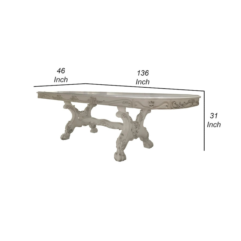 Table de salle à manger Ally, double piétement, bois blanc cassé, 94-136 pouces