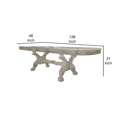 Table de salle à manger Ally, double piétement, bois blanc cassé, 94-136 pouces