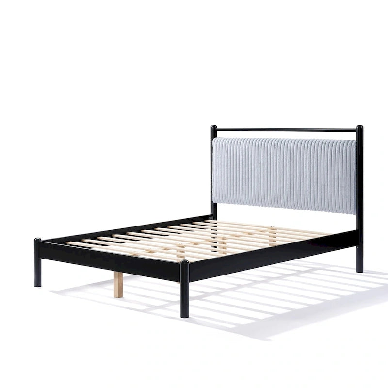 Cadre de lit plateforme en bois Christopher Knight Home, format standard, avec tête de lit moelleuse.