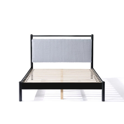 Cadre de lit plateforme en bois Christopher Knight Home, format standard, avec tête de lit moelleuse.