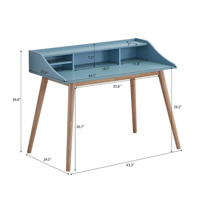 Bureau d'ordinateur de style moderne du milieu du siècle avec étagères et 4 pieds en bois, idéal pour un petit bureau à domicile ou une salle d'étude.
