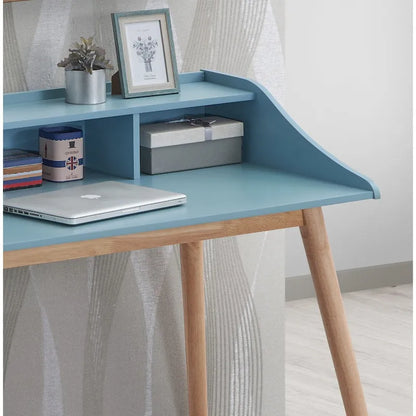 Bureau d'ordinateur de style moderne du milieu du siècle avec étagères et 4 pieds en bois, idéal pour un petit bureau à domicile ou une salle d'étude.