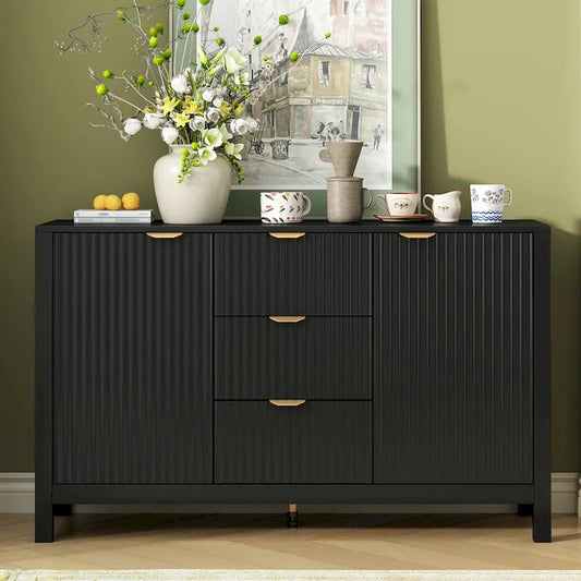Entryway Cabinet with Wave Design-3 Adjustable Shelves,3 Drawers & Soft-Close Doors,Storage Console Table with Metal Handles