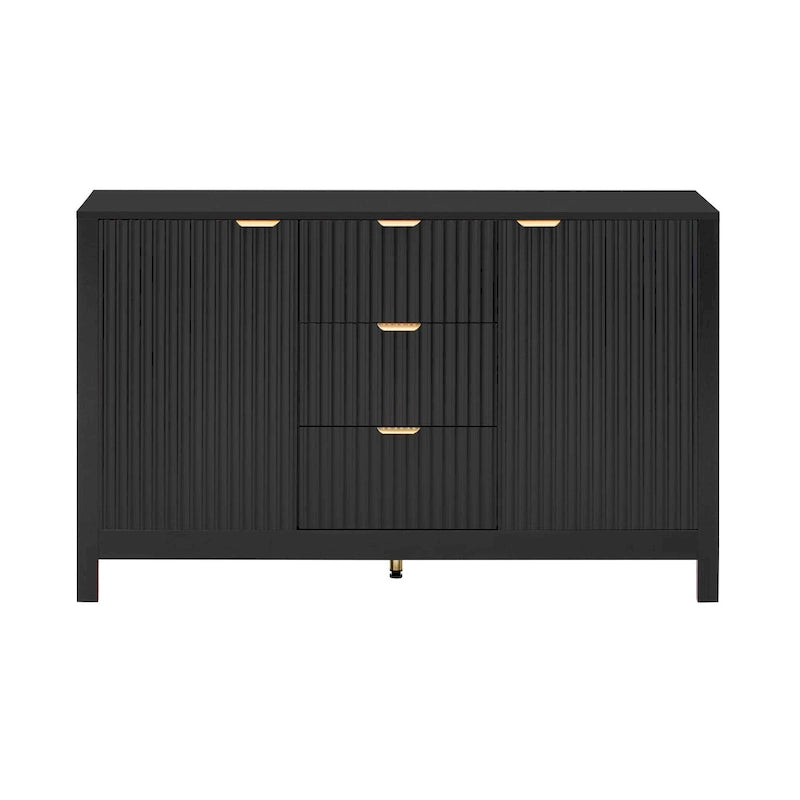 Meuble d'entrée au design ondulé - 3 étagères réglables, 3 tiroirs et portes à fermeture douce, console de rangement avec poignées en métal