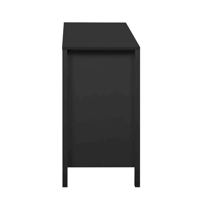 Meuble d'entrée au design ondulé - 3 étagères réglables, 3 tiroirs et portes à fermeture douce, console de rangement avec poignées en métal