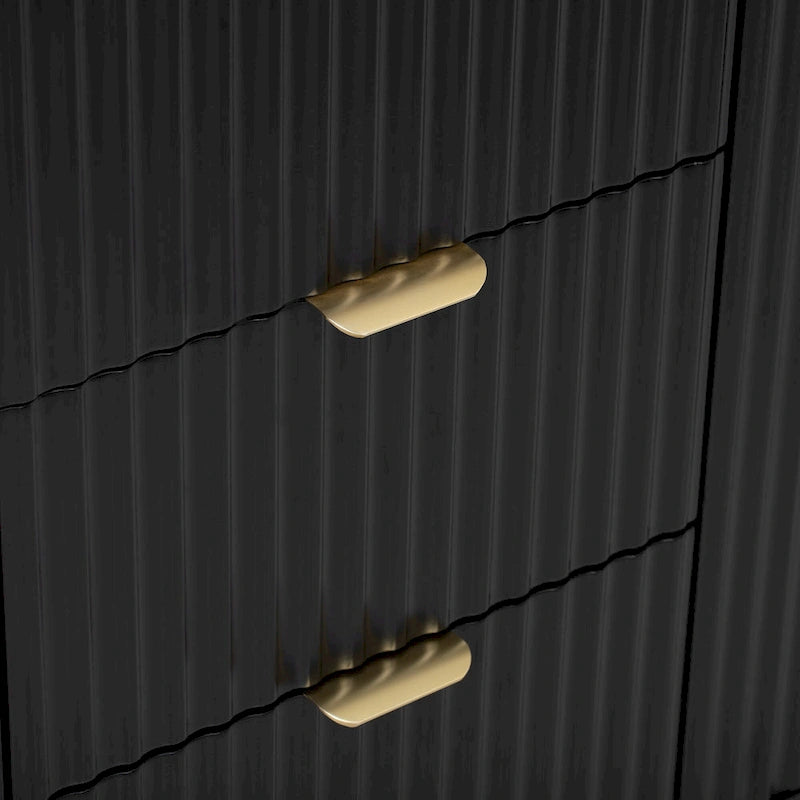 Meuble d'entrée au design ondulé - 3 étagères réglables, 3 tiroirs et portes à fermeture douce, console de rangement avec poignées en métal