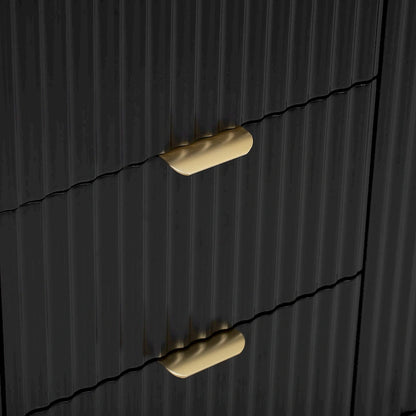 Meuble d'entrée au design ondulé - 3 étagères réglables, 3 tiroirs et portes à fermeture douce, console de rangement avec poignées en métal