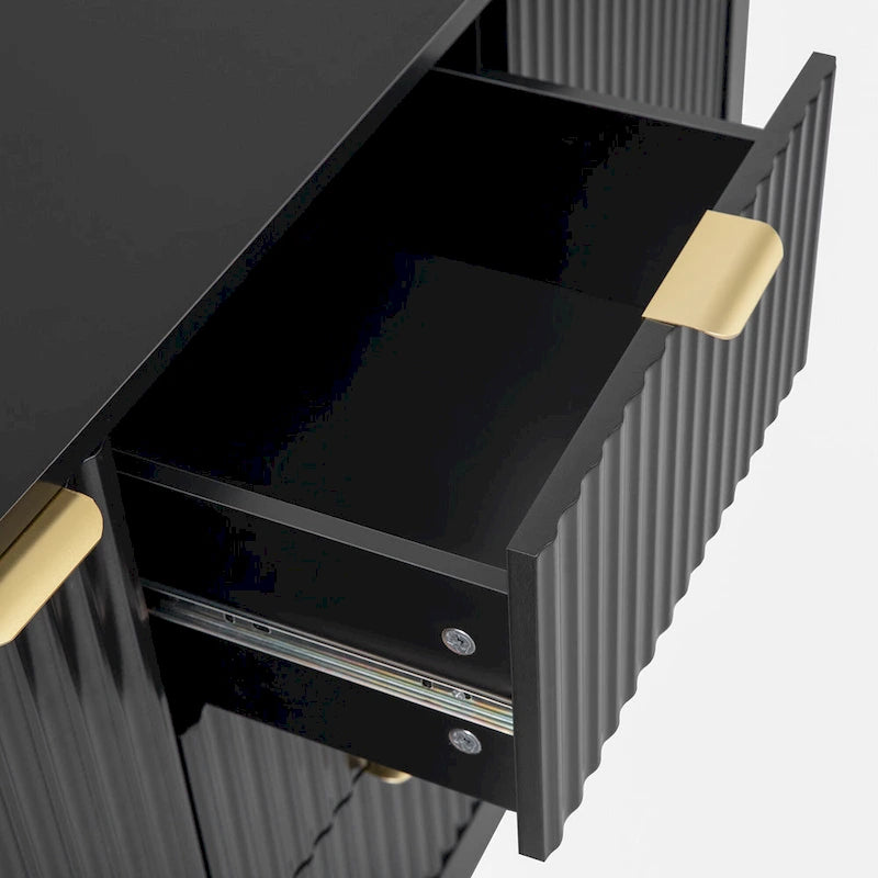 Meuble d'entrée au design ondulé - 3 étagères réglables, 3 tiroirs et portes à fermeture douce, console de rangement avec poignées en métal