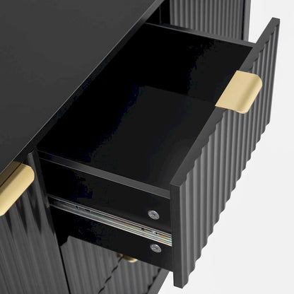 Meuble d'entrée au design ondulé - 3 étagères réglables, 3 tiroirs et portes à fermeture douce, console de rangement avec poignées en métal