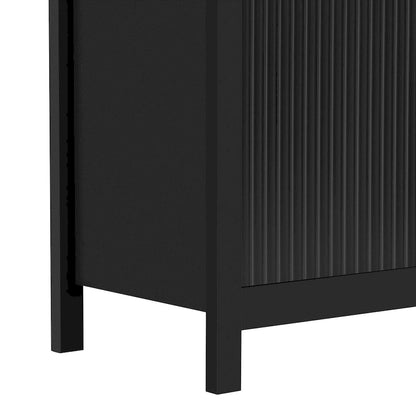 Meuble d'entrée au design ondulé - 3 étagères réglables, 3 tiroirs et portes à fermeture douce, console de rangement avec poignées en métal