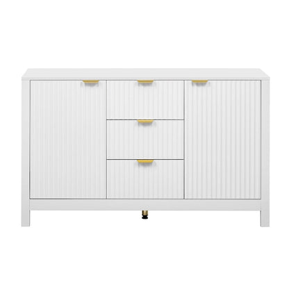 Meuble d'entrée au design ondulé - 3 étagères réglables, 3 tiroirs et portes à fermeture douce, console de rangement avec poignées en métal