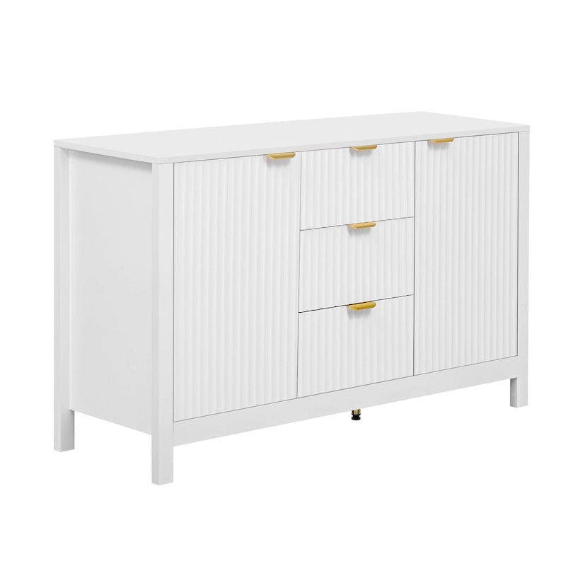 Meuble d'entrée au design ondulé - 3 étagères réglables, 3 tiroirs et portes à fermeture douce, console de rangement avec poignées en métal
