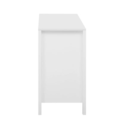 Meuble d'entrée au design ondulé - 3 étagères réglables, 3 tiroirs et portes à fermeture douce, console de rangement avec poignées en métal