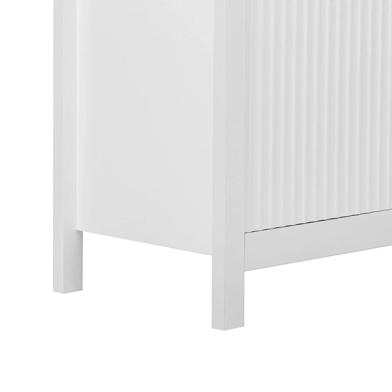 Meuble d'entrée au design ondulé - 3 étagères réglables, 3 tiroirs et portes à fermeture douce, console de rangement avec poignées en métal