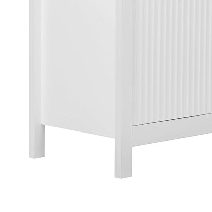Meuble d'entrée au design ondulé - 3 étagères réglables, 3 tiroirs et portes à fermeture douce, console de rangement avec poignées en métal