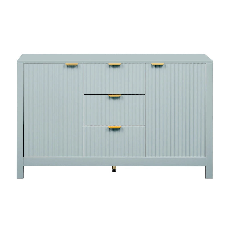 Meuble d'entrée au design ondulé - 3 étagères réglables, 3 tiroirs et portes à fermeture douce, console de rangement avec poignées en métal