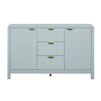 Meuble d'entrée au design ondulé - 3 étagères réglables, 3 tiroirs et portes à fermeture douce, console de rangement avec poignées en métal
