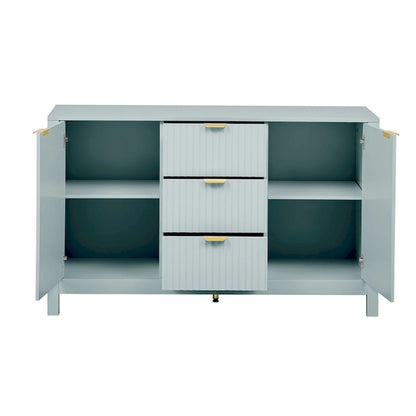 Meuble d'entrée au design ondulé - 3 étagères réglables, 3 tiroirs et portes à fermeture douce, console de rangement avec poignées en métal