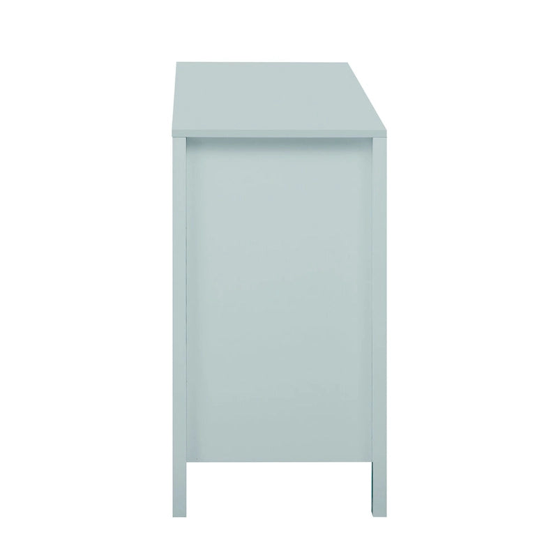 Meuble d'entrée au design ondulé - 3 étagères réglables, 3 tiroirs et portes à fermeture douce, console de rangement avec poignées en métal
