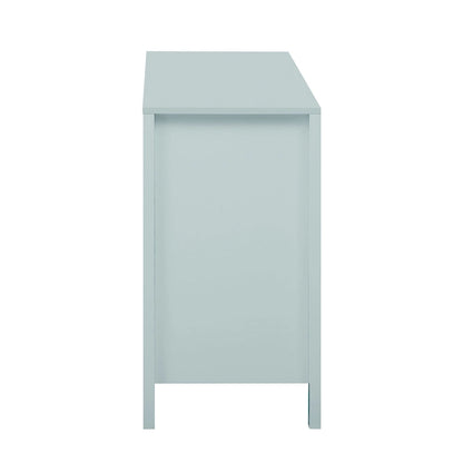 Meuble d'entrée au design ondulé - 3 étagères réglables, 3 tiroirs et portes à fermeture douce, console de rangement avec poignées en métal