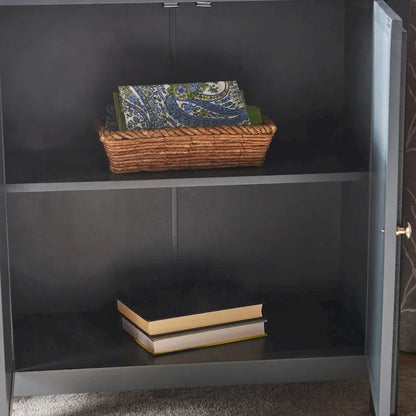 Armoire à double porte en sapin finition miroir, gris anthracite