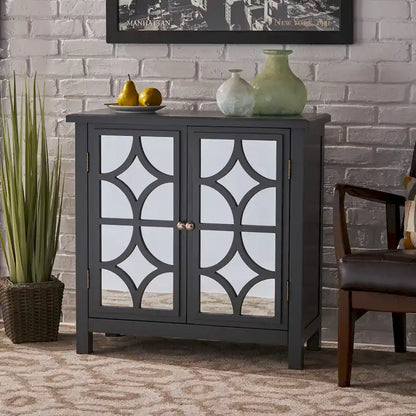 Armoire à double porte en sapin finition miroir, gris anthracite