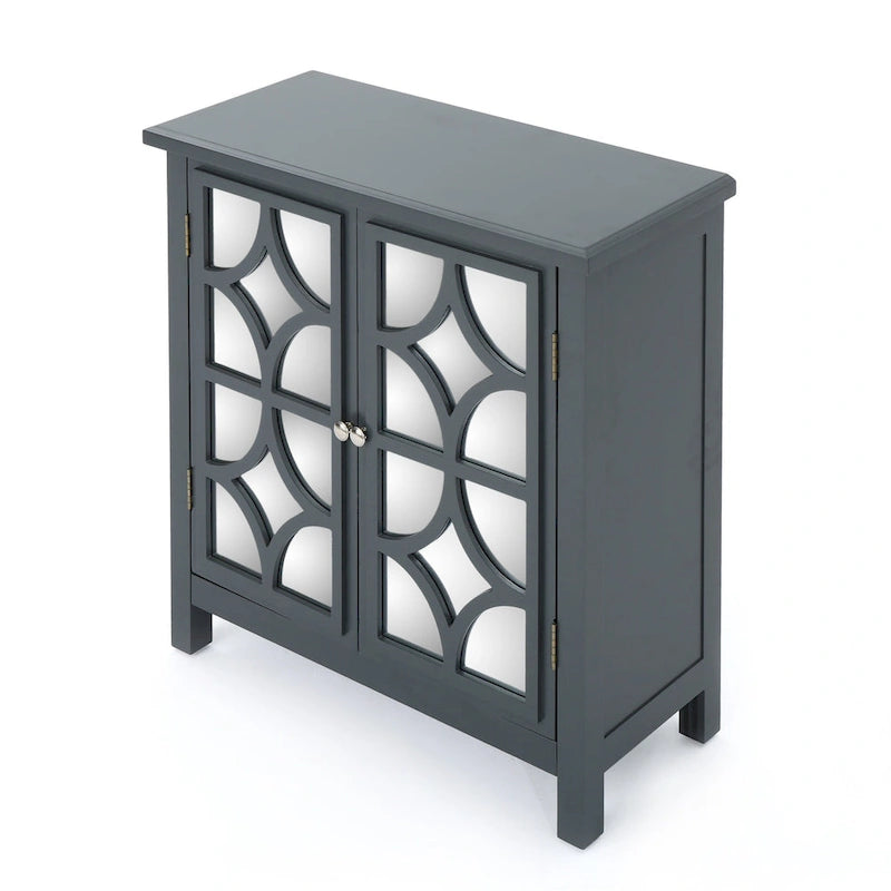 Armoire à double porte en sapin finition miroir, gris anthracite