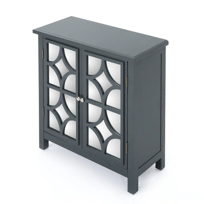 Armoire à double porte en sapin finition miroir, gris anthracite