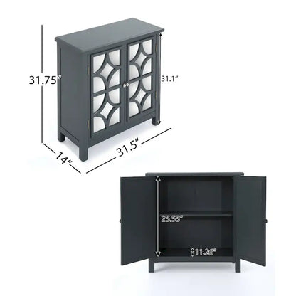 Armoire à double porte en sapin finition miroir, gris anthracite
