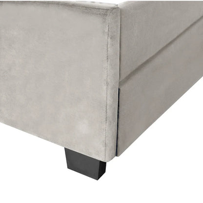 Lit plateforme Queen Size avec tête de lit capitonnée dorée, lit gigogne et rangement (capacité de 272 kg)