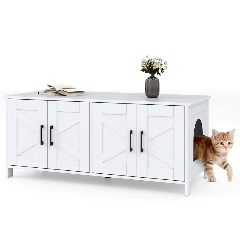 Enclos pour litière Gymax pour 2 chats avec double compartiment, en bois.