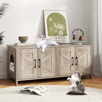 Enclos pour litière Gymax pour 2 chats avec double compartiment, en bois.