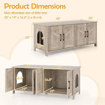 Enclos pour litière Gymax pour 2 chats avec double compartiment, en bois.