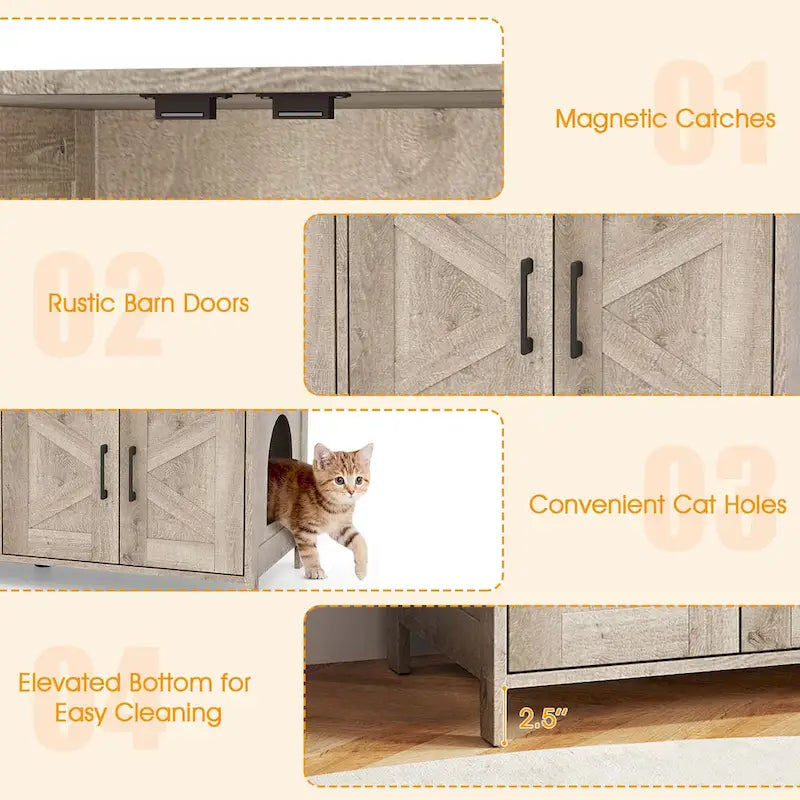 Enclos pour litière Gymax pour 2 chats avec double compartiment, en bois.