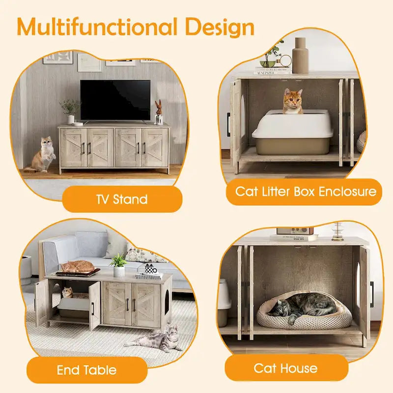 Enclos pour litière Gymax pour 2 chats avec double compartiment, en bois.
