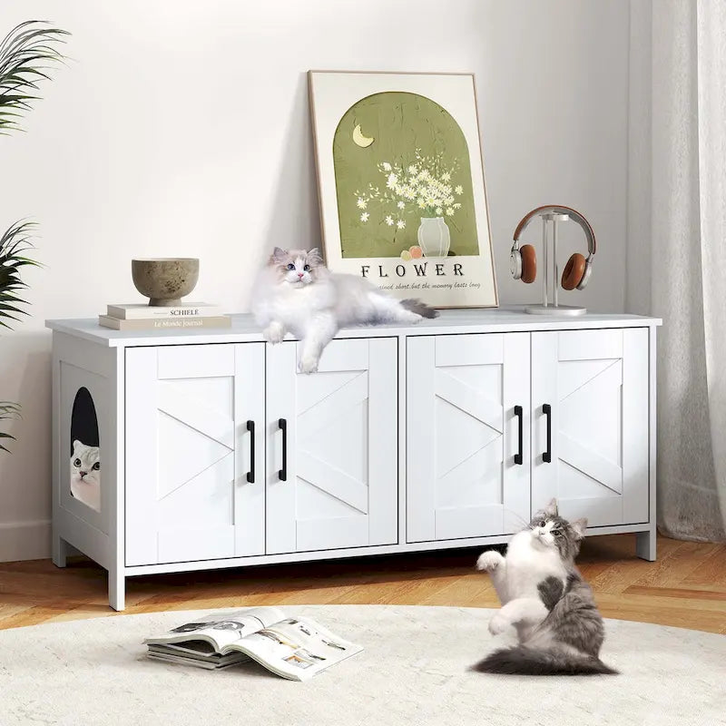 Enclos pour litière Gymax pour 2 chats avec double compartiment, en bois.