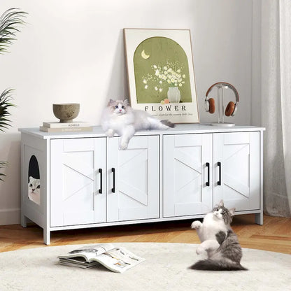 Enclos pour litière Gymax pour 2 chats avec double compartiment, en bois.